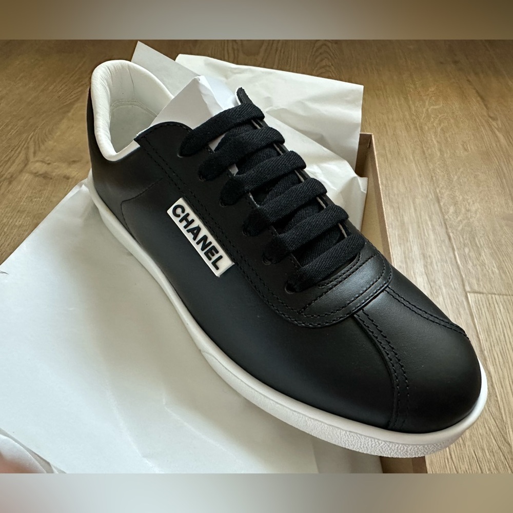 Black Calfskin Chanel Tennis Sneakers Size 35 Brand New Authentic with box